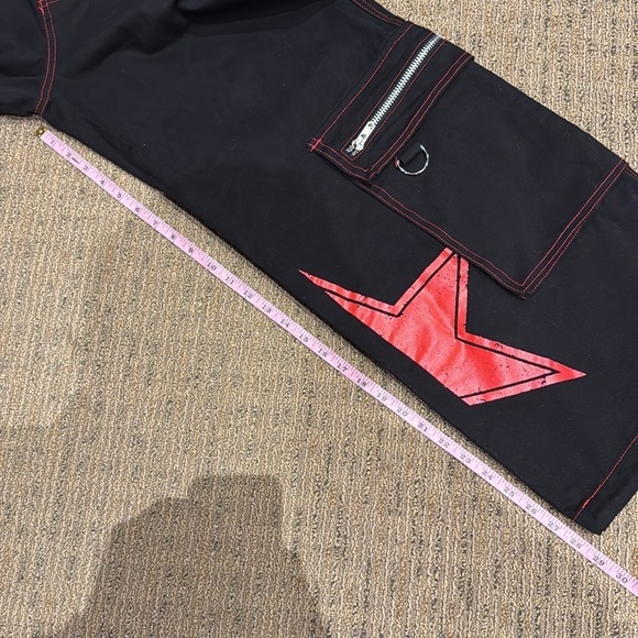 90s Rave Style Current Mood Black Red Baggy Wide leg cargo pants New punk sz S - Picture 6 of 15